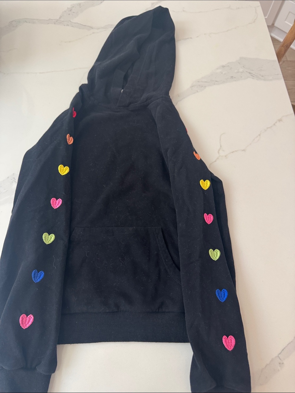 Lola + The Boys Black Hoodie with Rainbow Heart Sleeves set